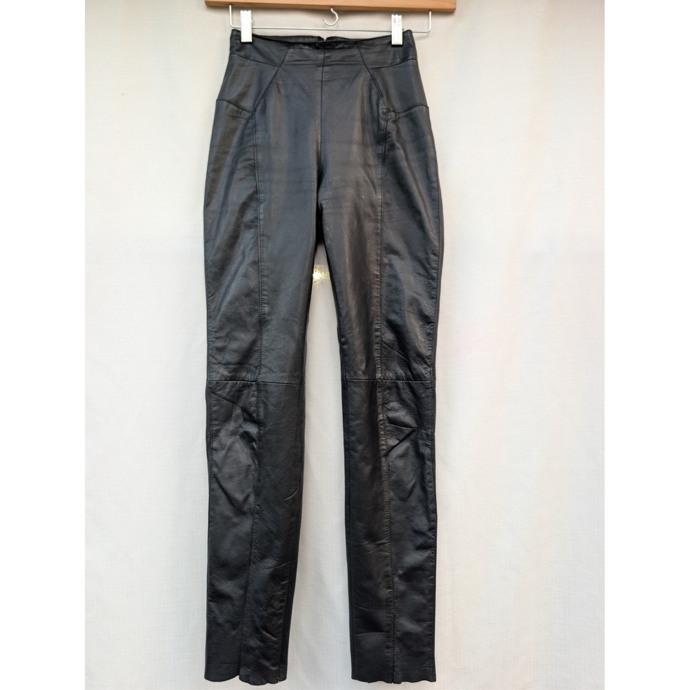 Byrnes Baker Vintage Leather Pants 4 Black Skinny High‎ Waist Grunge Whimsigoth